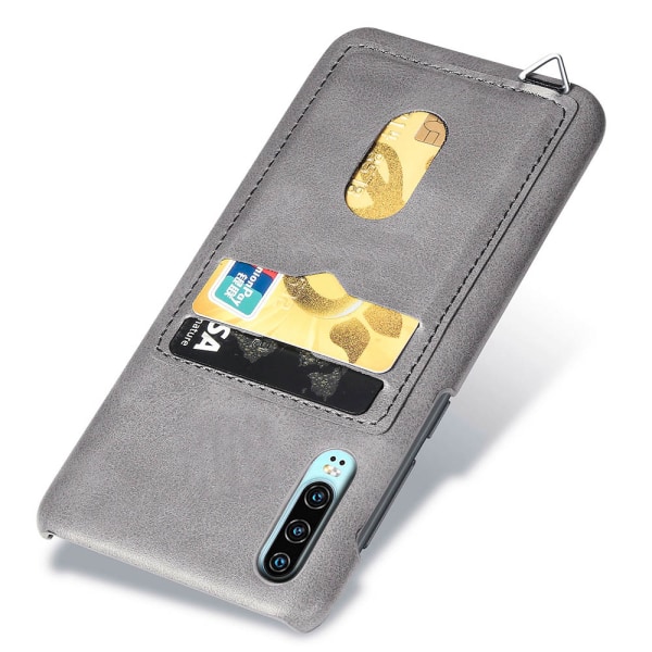 Effektivt stilfuldt cover med kortholder - Huawei P30 Ljusbrun
