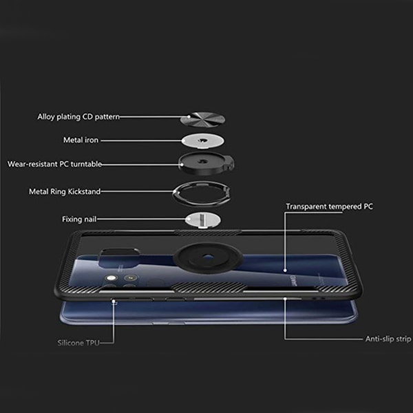 Beskyttende Leman-deksel med ringholder - Huawei Mate 20 Pro Röd/Silver