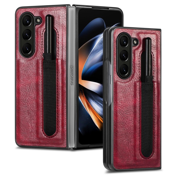 Läderfodral med pennhållare för Samsung Galaxy Z Fold 5 Röd