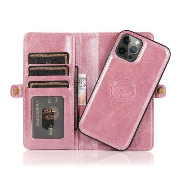 Elegant plånboksfodral i läder för iPhone 15 Pro Max Roséguld