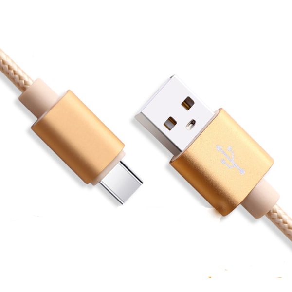 200 cm USB-C (Type-C) Hurtiglader (Shameproof i vevd nylon) Guld