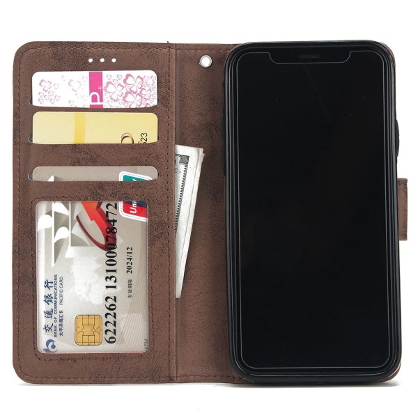 iPhone X-XS - Silkkikosketuskuori lompakolla ja kuorella Lila