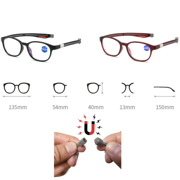 Stilrena Anti-Bluelight Läsglasögon med Magnet (+0.75 - +4.0) Rödbrun +3.25