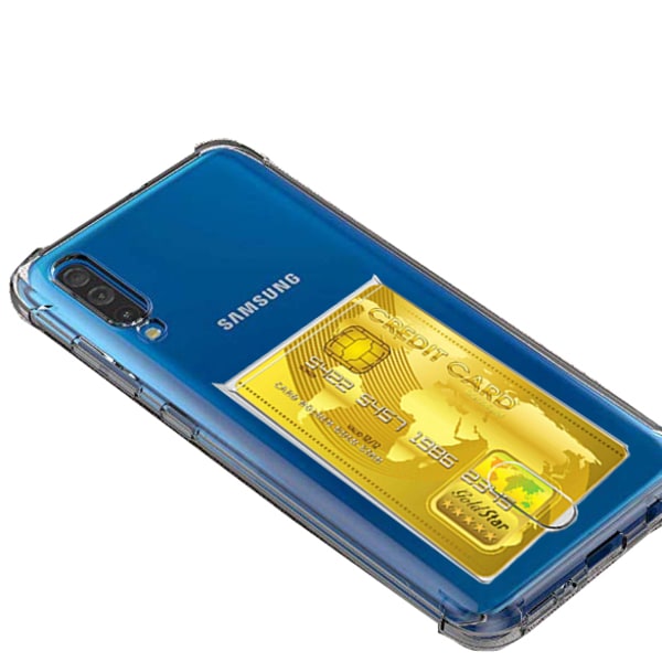 Samsung Galaxy A70 - Praktisk cover med kortrum FLOVEME Transparent/Genomskinlig