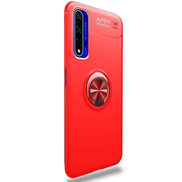Glat cover med ringholder - Huawei Nova 5T Svart/Röd