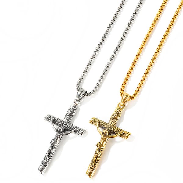 Stilfuldt Kors Jesus Rustfrit Stål Halskæde Silver