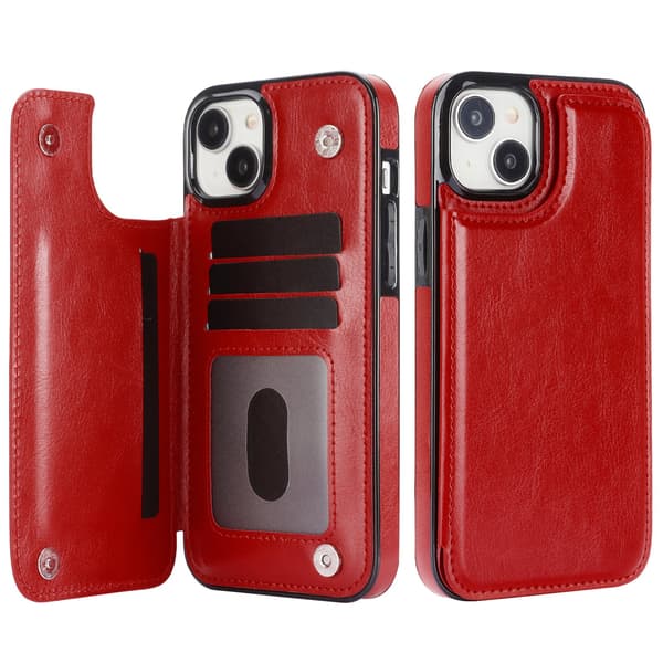 Iphone 15 - Läder Fodral med 3-kortfack Roséguld