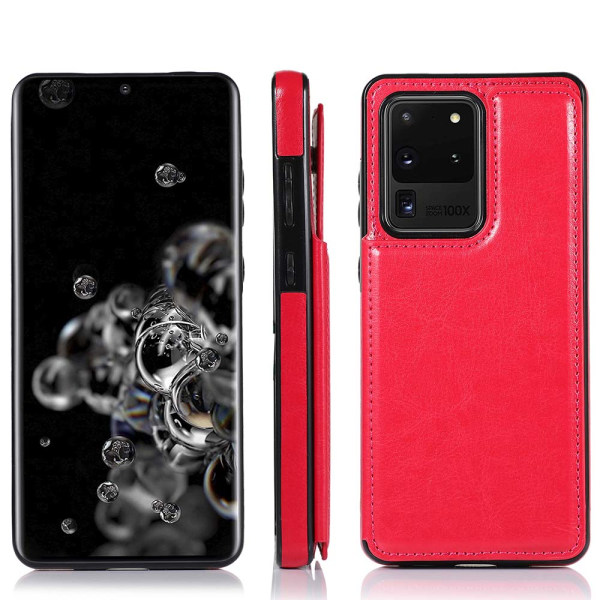 Glat cover med kortholder - Samsung Galaxy S20 Ultra Röd