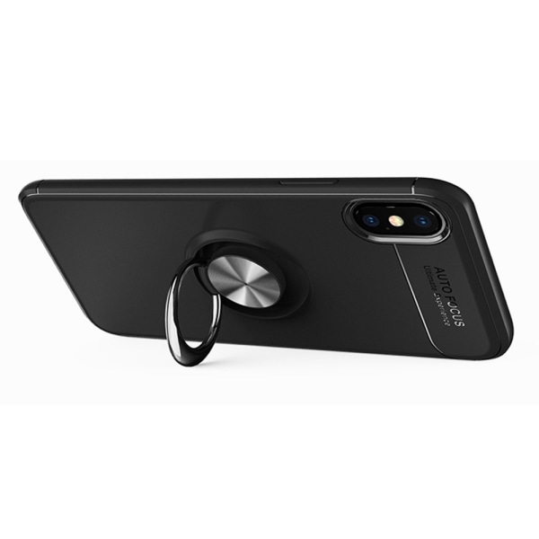 iPhone X - Elegant karbondeksel med ringholder Svart/Rosé