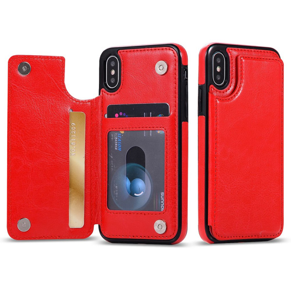 iPhone XR - Kansi lompakko-/korttilokerolla Röd