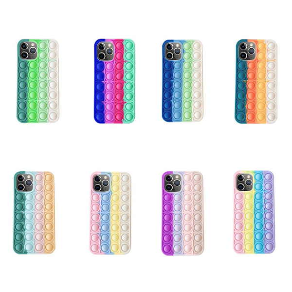 Skyddande Fidget Pop-It Silikonskal - iPhone 12 Pro Blå-Grön-Vit