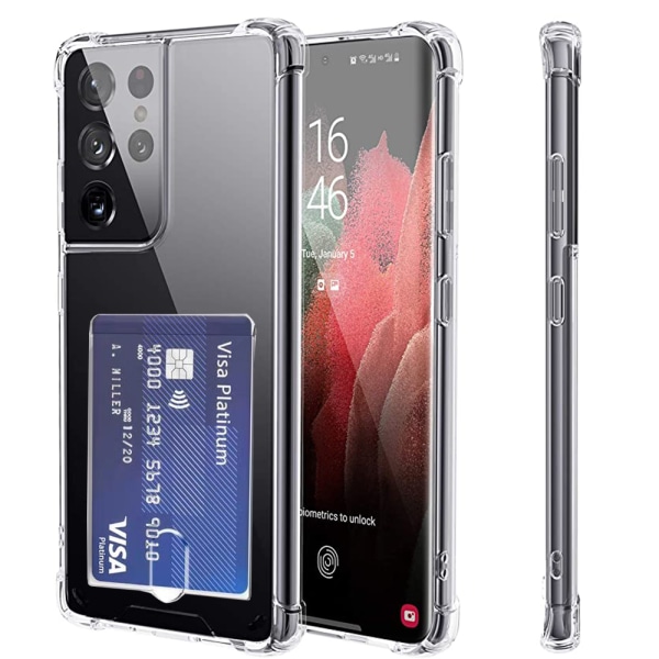Etui med kortholder & blød skærmbeskytter Samsung Galaxy S21 Ultra Transparent