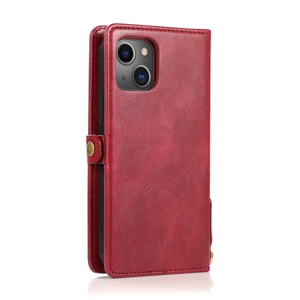iPhone 15 -  Lyxigt Läder Plånboksfodral med Silikonskal och Kor Röd