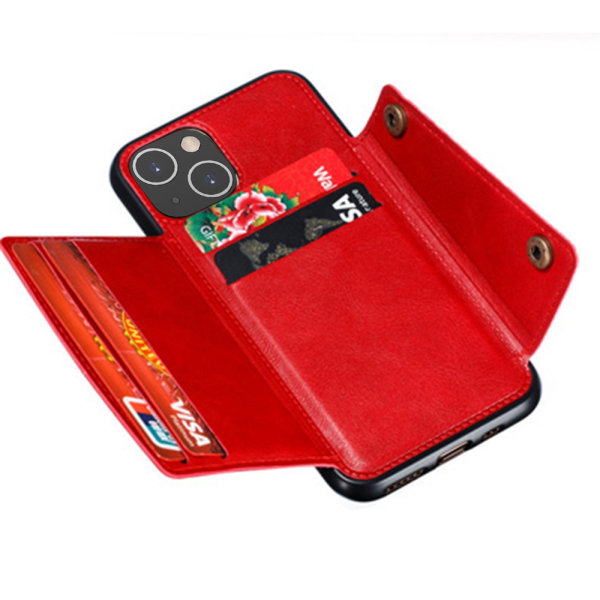 Funktionelt cover med kortrum - iPhone 13 Mini Röd