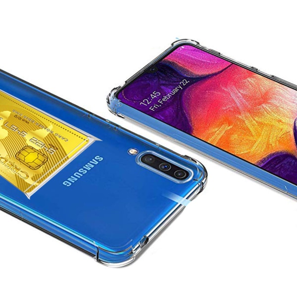 Silikondeksel med kortholder - Samsung Galaxy A50 Transparent/Genomskinlig