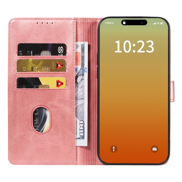 iPhone 15 pro - Plånboksfodral i Läder - Flera Färger Röd