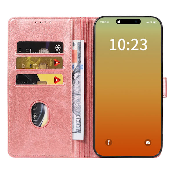 iPhone 15 pro - Plånboksfodral i Läder - Flera Färger Rosa guld