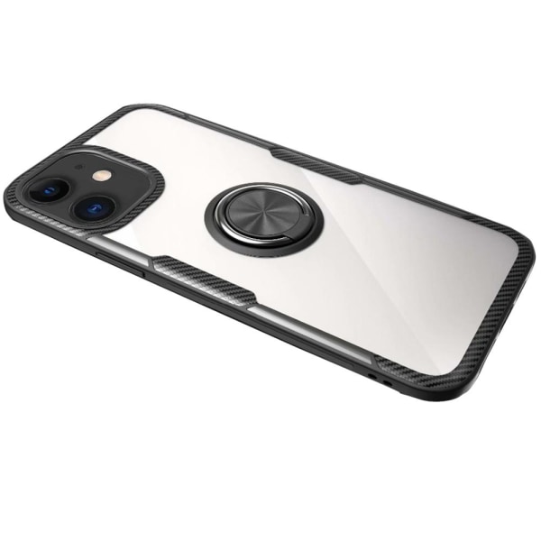 Glat etui med ringholder LEMAN - iPhone 12 Marinblå/Silver