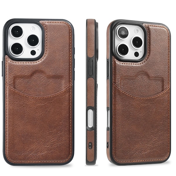 iPhone 16 Pro Max - Slimmat Kortfacksskal i Läder Svart