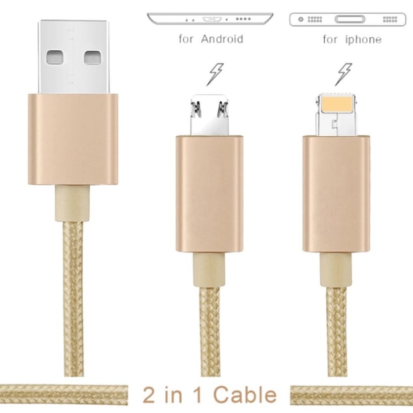 USB-opladnings-/dataoverførselskabel (Android/Apple) DOBBELT STIK Silver/Grå