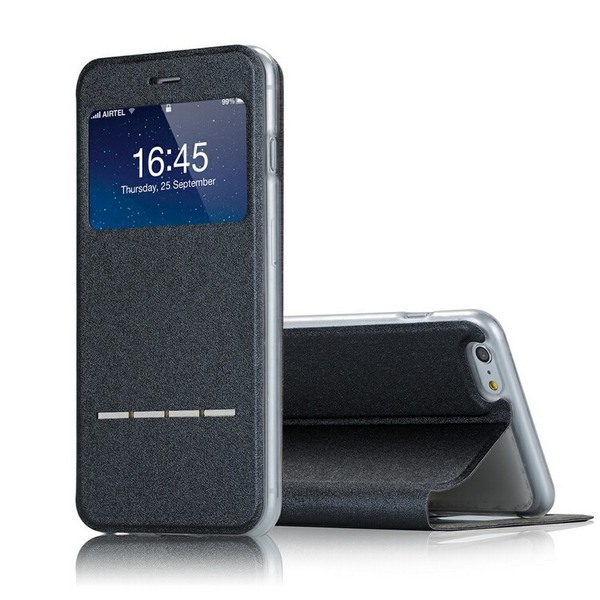 Smart etui med vindue & svarfunktion til iPhone 6/6S Plus Svart