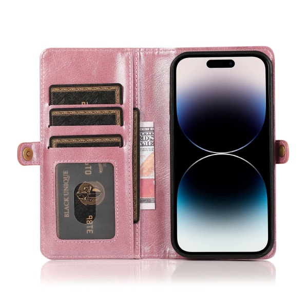 Tyylikäs nahkainen lompakkokotelo iPhone 15 Pro Maxille Pink gold
