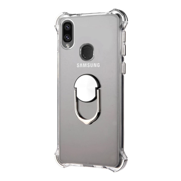 Sileä suojakuori sormustelineellä - Samsung Galaxy A40 Silver