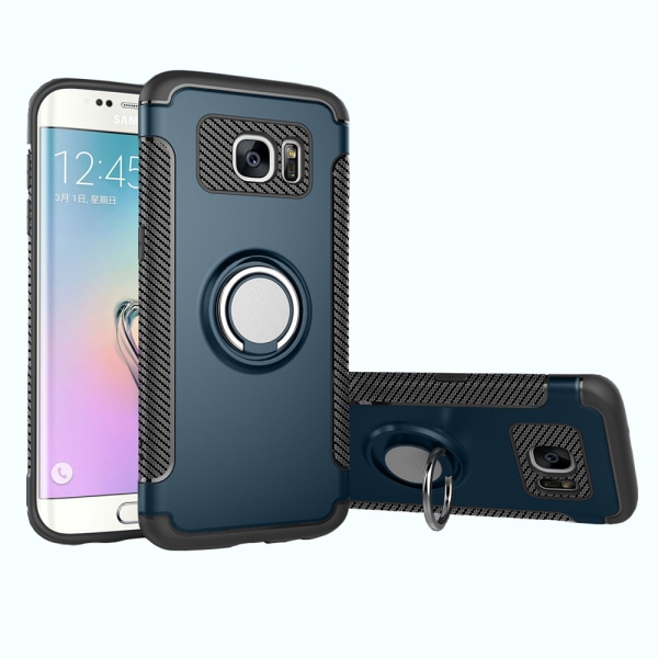 Samsung Galaxy S7 Edge - Carbonskal med Ringhållare av Floveme Mörkblå