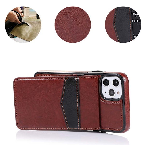iPhone 11 - Elegant LEMAN Skal med Kortfack Brun