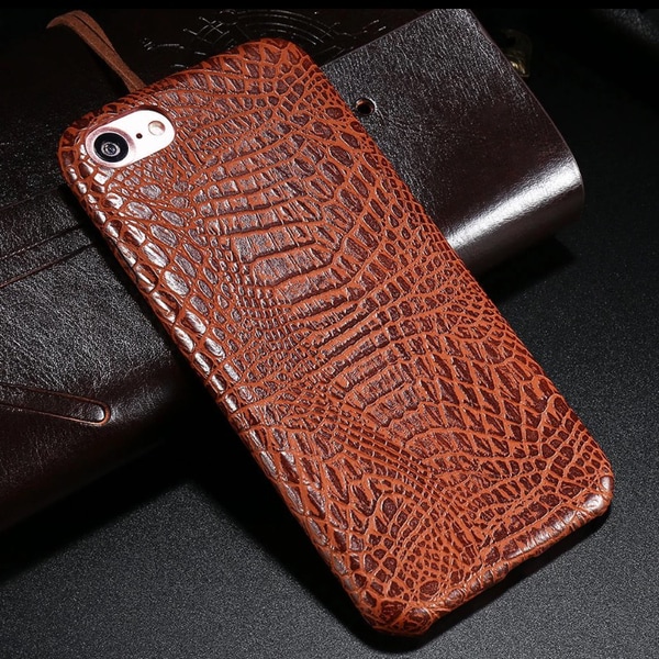 Elegant eksklusivt deksel i krokodillemønster - iPhone 8 (MAX PROTECTION) Ljusbrun
