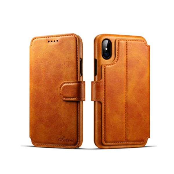 SUTENI - Läderfodral med Plånbok till iPhone X/XS Ljusbrun