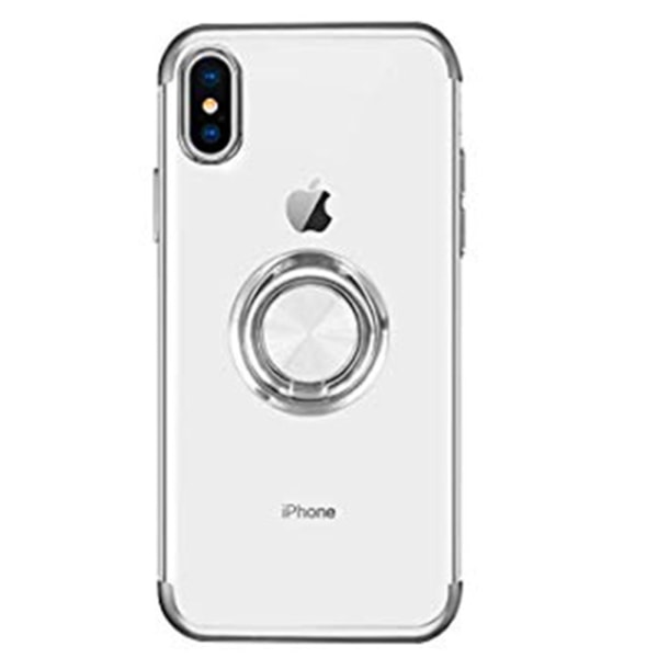 iPhone X/XS - støtdempende glatt deksel Ringholder Silver
