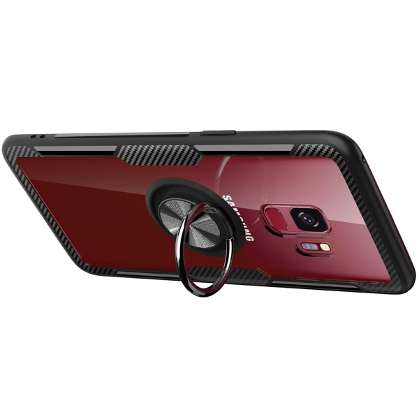 Samsung Galaxy S9 - Beskyttelsescover med ringholder (LEMAN) Röd/Silver Röd/Silver