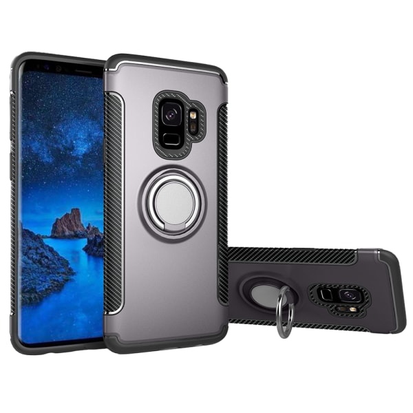 Stilrent Skal med Ringholder-funktion för Samsung Galaxy S9 Silver