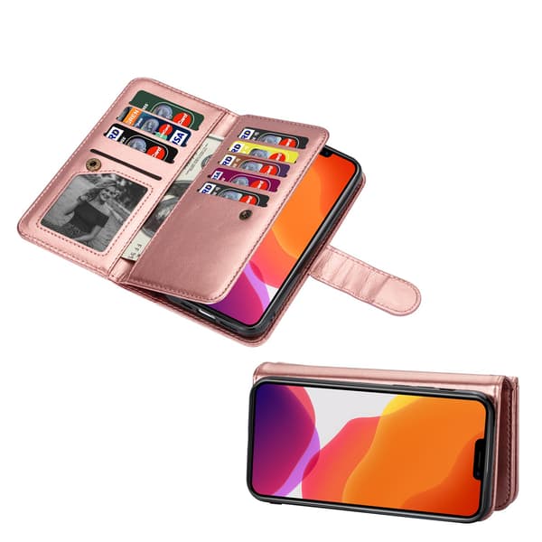Praktiskt 9-Kort Pl�nboksfodral - iPhone 14 Plus Rosaröd
