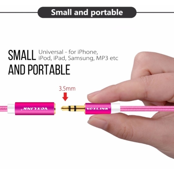 3 meter AUX-förlängningskabel 3,5mm (Ljudkabel) VOXLINK Rosa