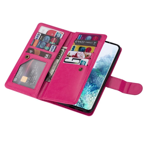 Praktisk 9-korts lommebokdeksel - Samsung Galaxy S22 Rosaröd
