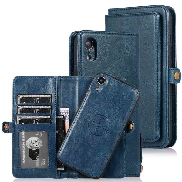 Effektfullt Dubbelt Plånboksfodral - iPhone XR Mörkblå