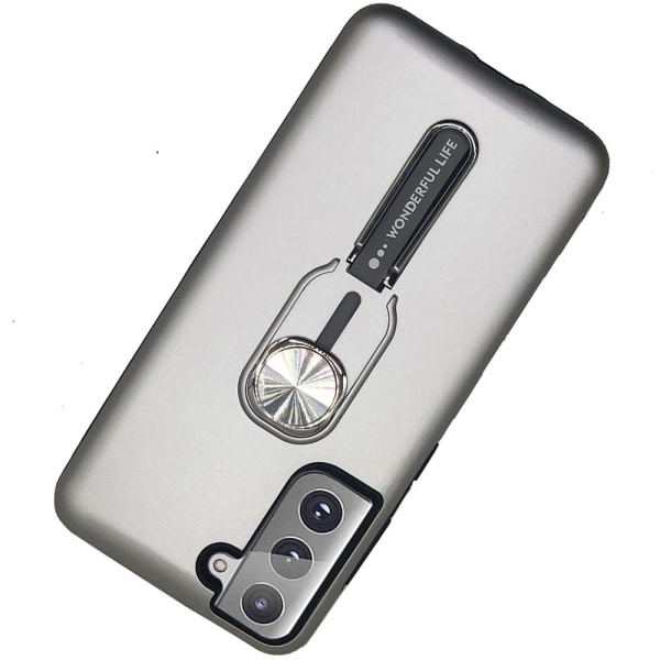 Praktisk beskyttelsescover med stativ - Samsung Galaxy S21 Plus Silver