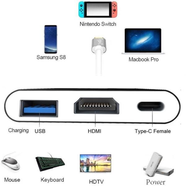 Praktiskt Type-C Adapter till HDMI USB Grå