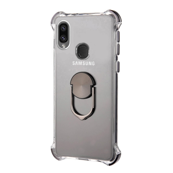 Samsung Galaxy A40 - Gennemtænkt Hard Shell Ring Holder Silver