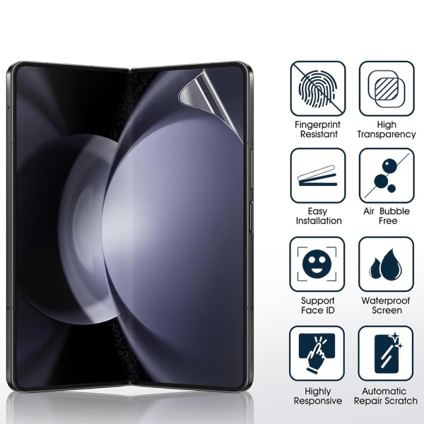 1 sett Hydrogel skjermbeskytter hovedskjerm+rygg for Galaxy Z Fold 5 Transparent