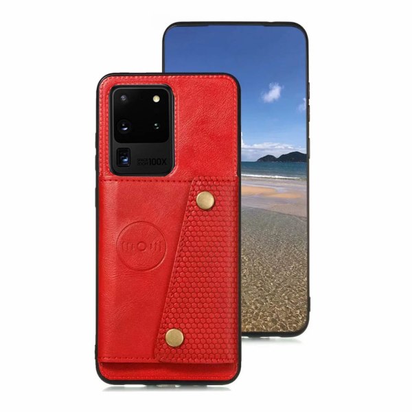 Samsung Galaxy S20 Ultra - Praktisk cover med kortholder Röd