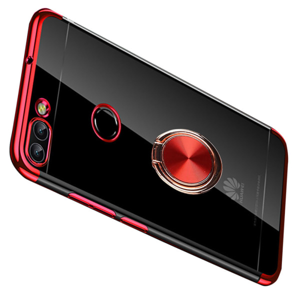 Kraftig silikondeksel med ringholder - Huawei P Smart 2018 Röd