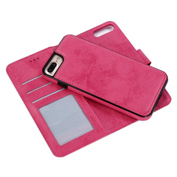 iPhone 7Plus - Silk-Touch Fodral med Plånbok och Skal Rosa
