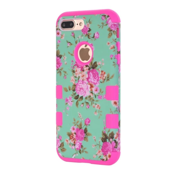 iPhone 8 Plus - Elegant Flerdelat Skyddsskal med Blommönster Blå