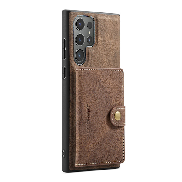 Läderplånbok med magnetiskt hållare för Galaxy S24 Ultra Brown