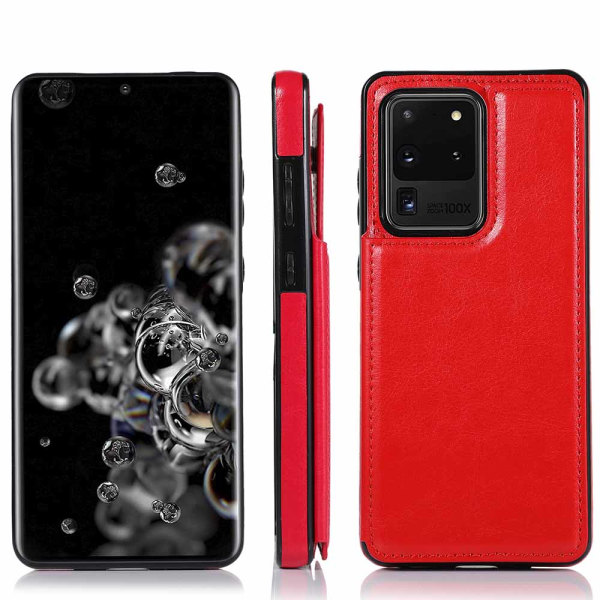 Glat cover med kortholder - Samsung Galaxy S20 Ultra Röd