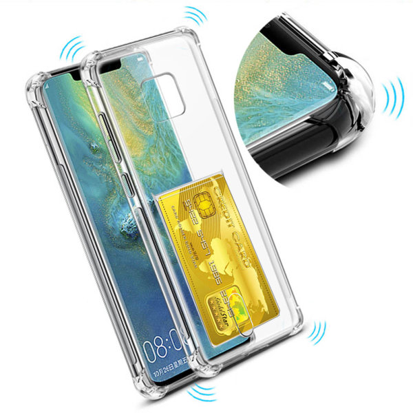 Huawei Mate 20 Pro - Skyddande Skal med Korthållare Transparent