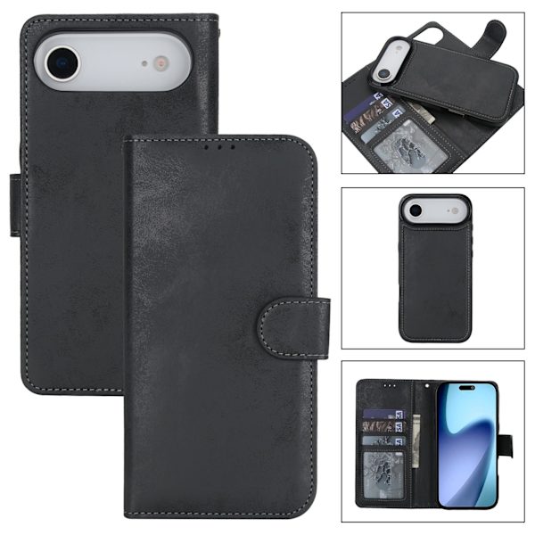 iPhone 17 Air LEMAN Plånboksfodral  Handledsrem & Skydd Svart